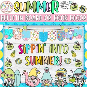 Sippin' Into Summer!: Pool Summer Bulletin Board or Door Decor Kit | June & July