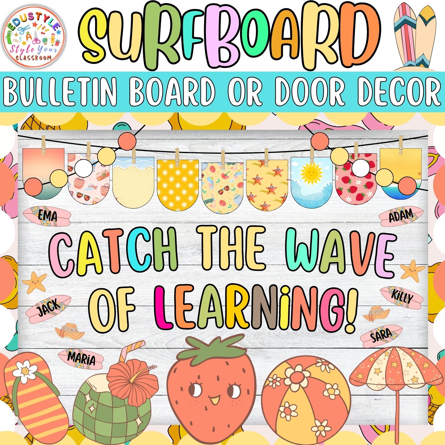 Catch the Wave of Learning!: Surfboard & Summer Bulletin Board or Door Decor Kit | June