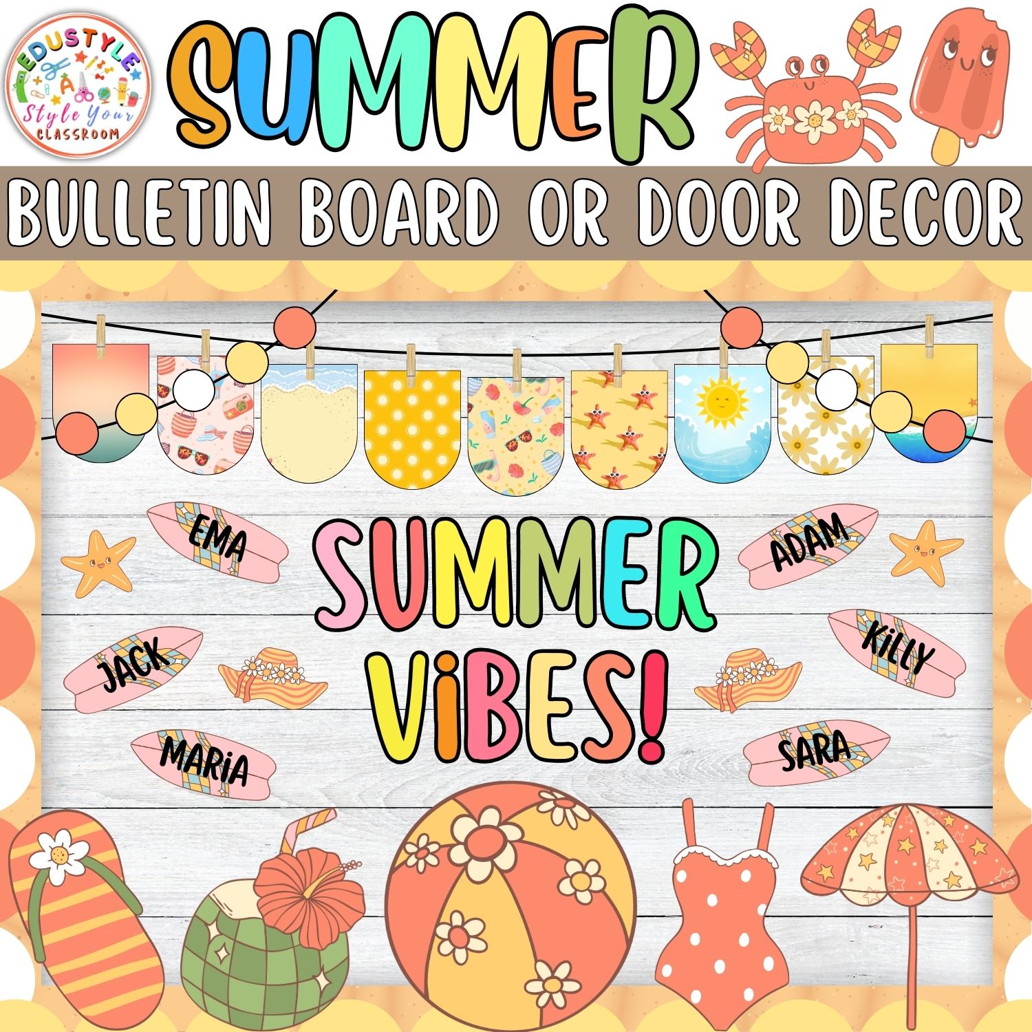 Catch the Wave of Learning!: Surfboard & Summer Bulletin Board or Door Decor Kit | June - Image 2
