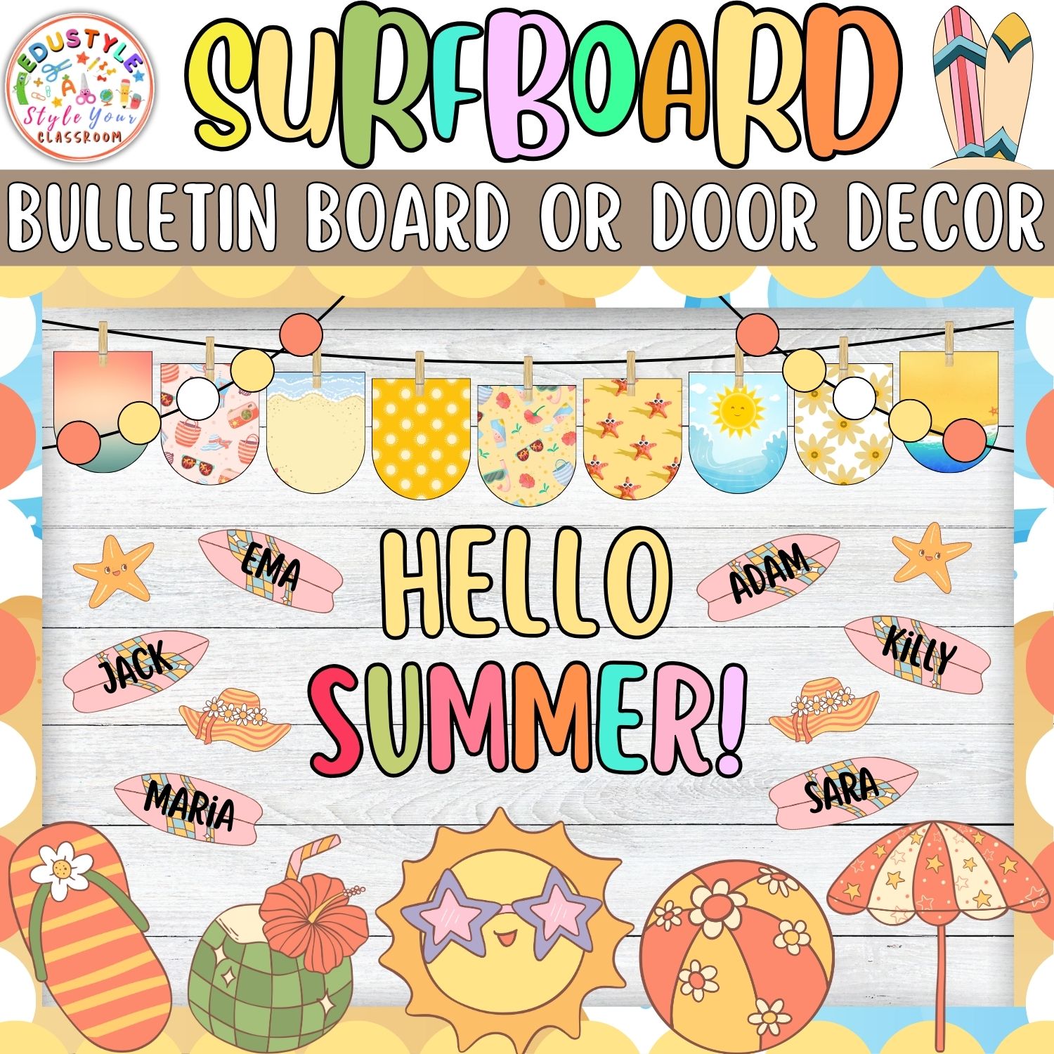 Catch the Wave of Learning!: Surfboard & Summer Bulletin Board or Door Decor Kit | June - Image 3
