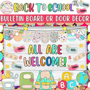 All Are Welcome!: Pen Bag and Back To School Bulletin Board or Door Decor Kit