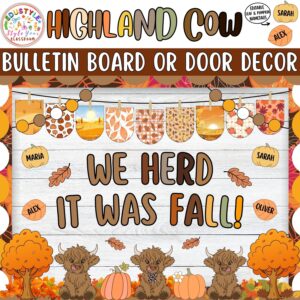 We Herd It Was Fall: Highland Cow Fall Bulletin Board or Door Decor Kit | Autumn