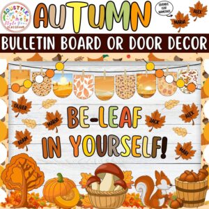 Be-Leaf In Yourself!: Autumn and Pumpkin Bulletin Board or Door Decor Kit | Fall