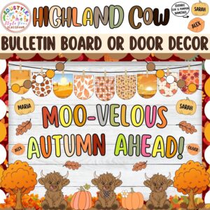 Moo-velous Autumn Ahead!: Highland Cow Fall Bulletin Board or Door Decor Kit | Autumn