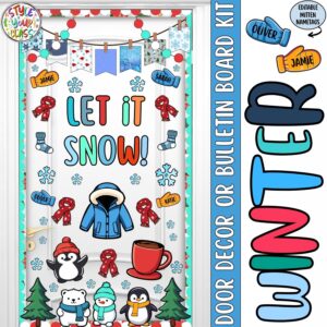 Winter Mitten and Christmas Door Decor or Bulletin Board Kit | Let it Snow!