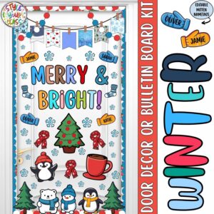 Winter Mitten and Christmas Door Decor or Bulletin Board Kit | Merry & Bright!