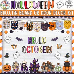 Hello October! Halloween Ghost Bulletin Board or Door Decor Kit